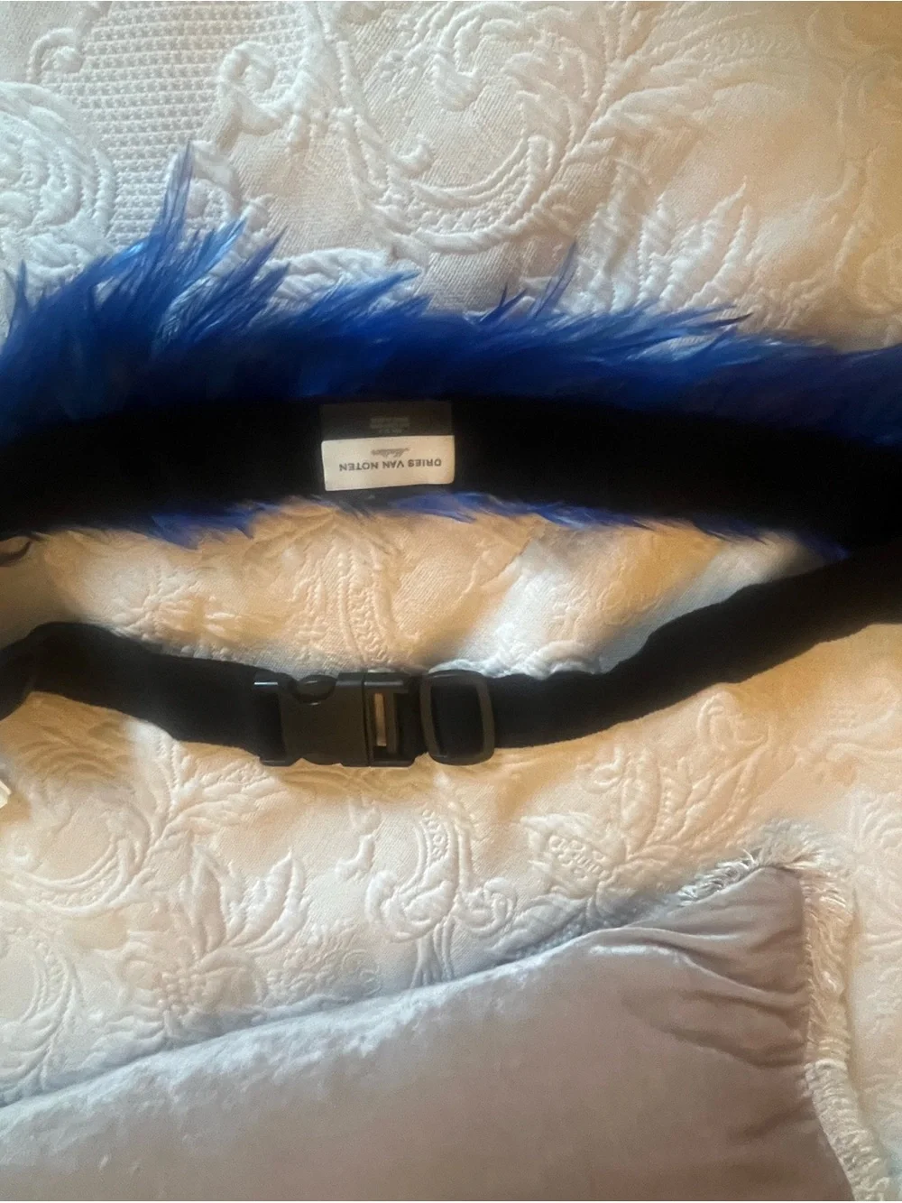 Dries Van Noten Cobalt Blue Feather Belt - Sz Medium NWT